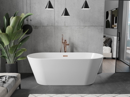 Mexen Flavia freistehende Badewanne 160 x 75 cm, weiß, Überlauf Roségold - 54031608000-60