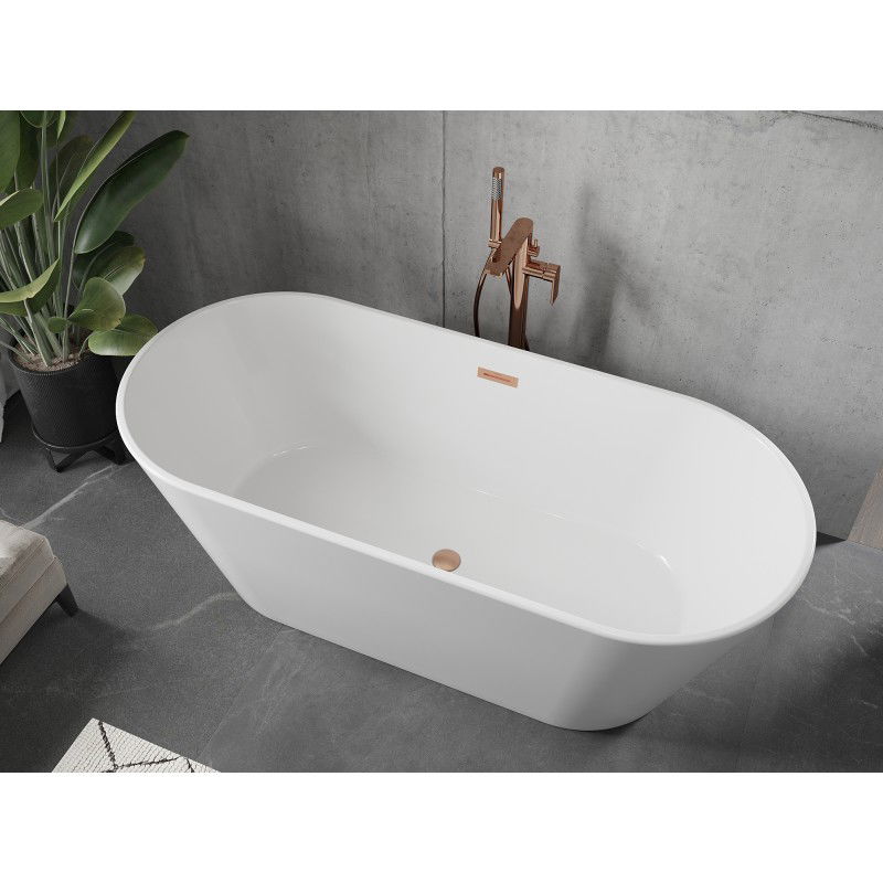 Mexen Flavia free-standing bath 160 x 75 cm, white, brushed copper overflow - 54031608000-65