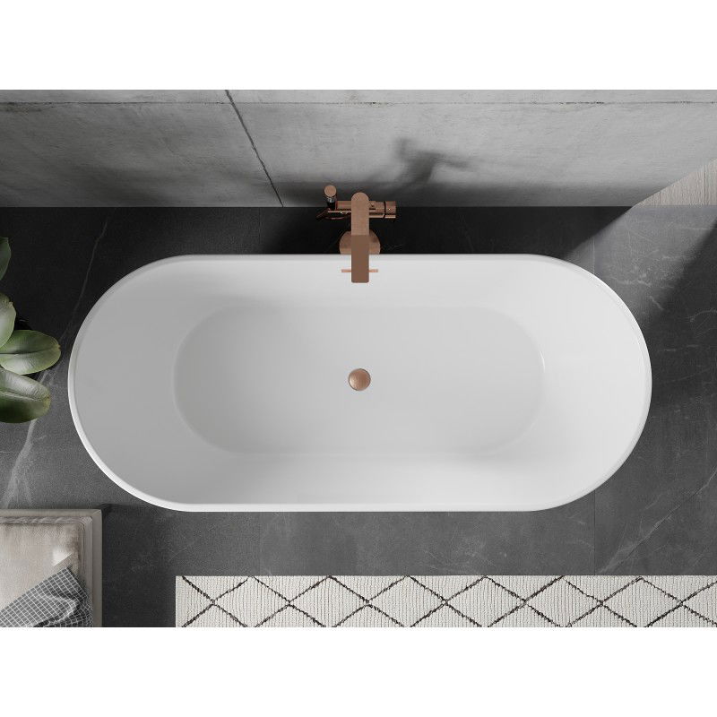 Mexen Flavia vasca da bagno freestanding 160 x 75 cm, bianca, troppo pieno rame spazzolato - 54031608000-65