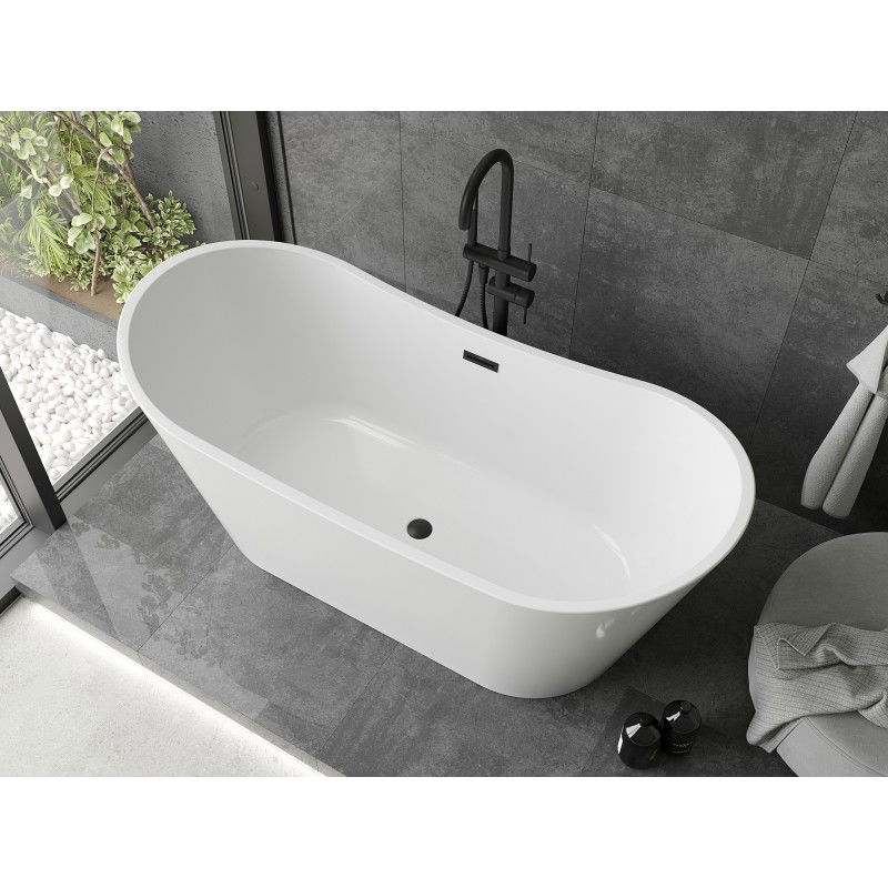 Mexen Montana vasca da bagno freestanding 150 x 75 cm, bianca, troppo pieno nero - 52011507500-70