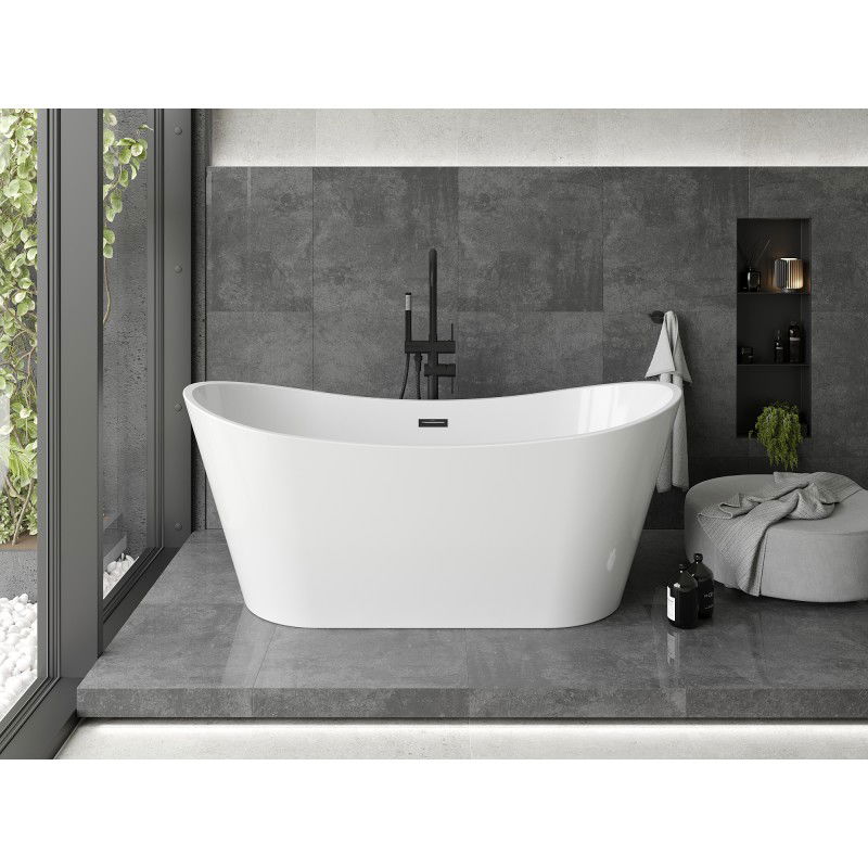 Mexen Montana freistehende Badewanne 150 x 75 cm, weiß, Überlauf schwarz - 52011507500-70
