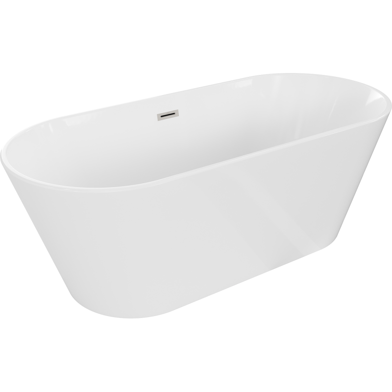 Mexen Flavia vrijstaande badkuip 160 x 75 cm, wit, overloop geborsteld nikkel - 54031608000-97