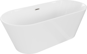 Mexen Flavia freistehende Badewanne 160 x 75 cm, weiß, Überlauf gebürstetes Nickel - 54031608000-97
