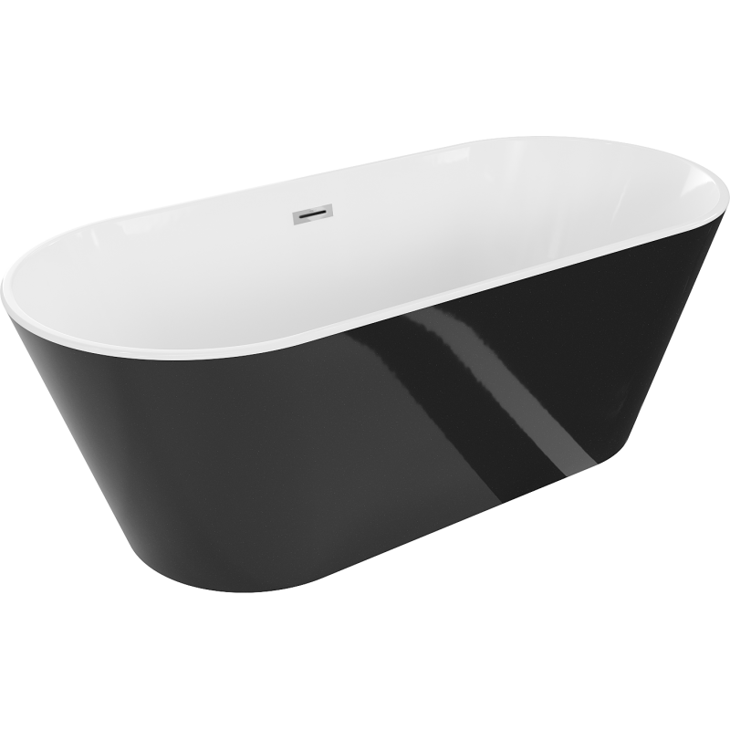 Mexen Flavia freestanding bathtub 160 x 75 cm, white/black, chrome overflow - 54031608075-01