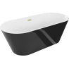 Mexen Flavia 160 x 75 cm freestanding bathtub, white/black, brushed gold overflow - 54031608075-55