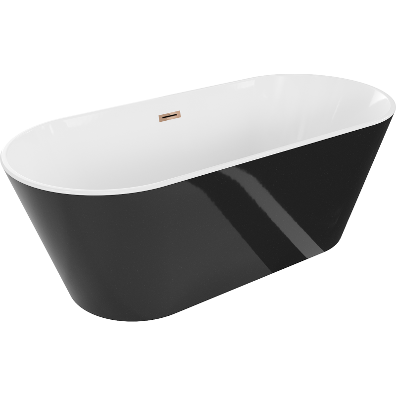 Mexen Flavia freestanding bathtub 160 x 75 cm, white/black, overflow rose gold - 54031608075-60