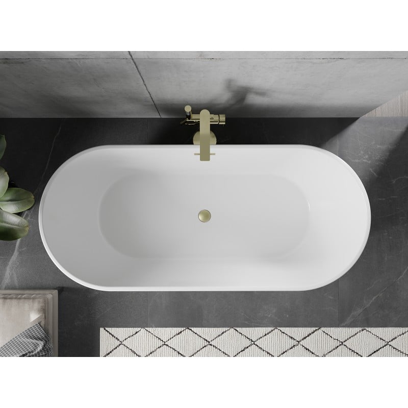 Mexen Flavia 160 x 75 cm freestanding bathtub, white/black, brushed gold overflow - 54031608075-55