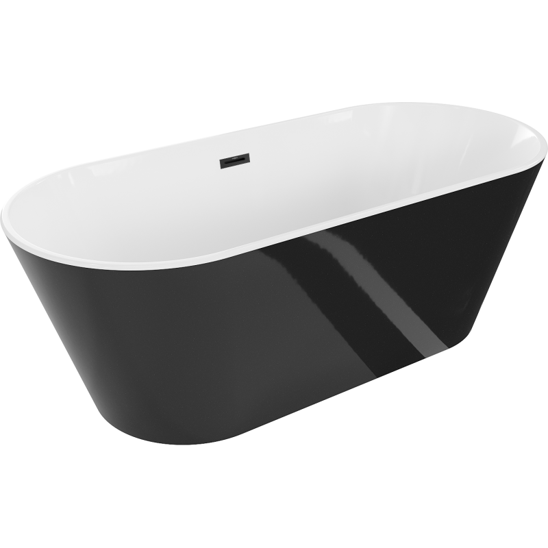 Mexen Flavia freistehende Badewanne 160 x 75 cm, weiß/schwarz, Überlauf schwarz - 54031608075-70