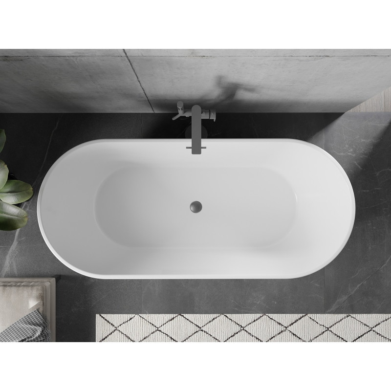 Mexen Flavia vrijstaande badkuip 160 x 75 cm, wit/zwart, overloop gun grijs geborsteld - 54031608075-66