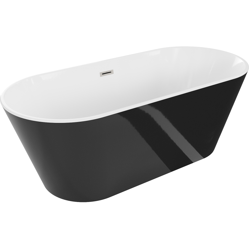 Mexen Flavia freestanding bathtub 160 x 75 cm, white/black, brushed nickel overflow - 54031608075-97
