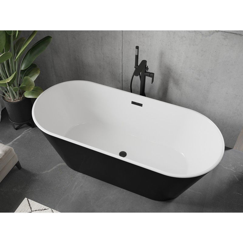 Mexen Flavia bañera exenta 160 x 75 cm, blanca/negra, desbordamiento negro - 54031608075-70