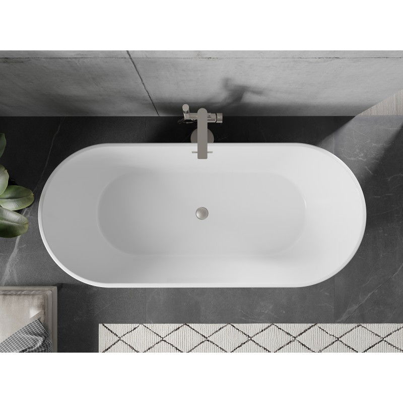 Mexen Flavia vasca da bagno freestanding 160 x 75 cm, bianca/nera, troppopieno nichel spazzolato - 54031608075-97