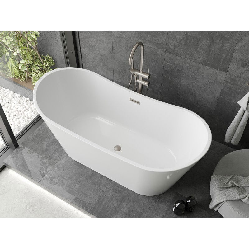 Mexen Montana baignoire autoportante 150 x 75 cm, blanche, trop-plein en nickel brossé - 52011507500-97