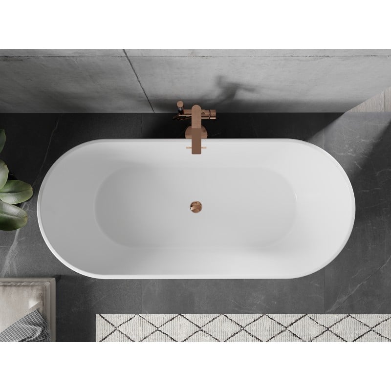 Mexen Flavia freestanding bath 170 x 75 cm, white, overflow rose gold - 54031708000-60