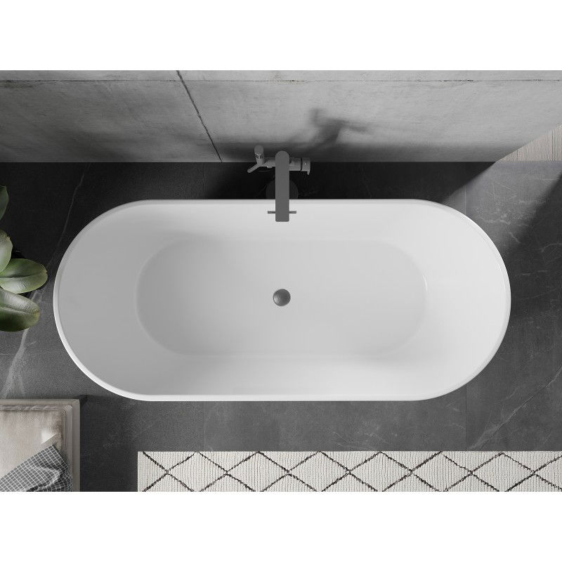 Mexen Flavia freistehende Badewanne 170 x 75 cm, weiß, Überlauf Gun Gray gebürstet - 54031708000-66
