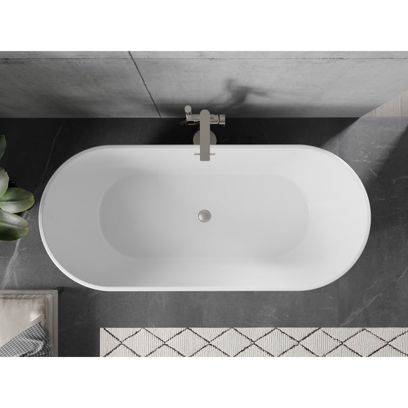 Mexen Flavia vasca da bagno indipendente 170 x 75 cm, bianca, troppopieno in nichel spazzolato - 54031708000-97