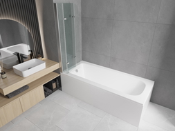 Mexen Vega bañera rectangular 160 x 70 cm con revestimiento y pantalla de 3 hojas 120 cm, transparente, cromo