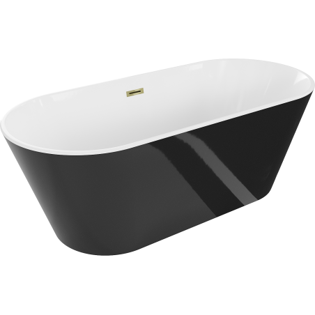 Mexen Flavia bañera exenta 170 x 75 cm, blanca/negra, rebosadero dorado - 54031708075-50