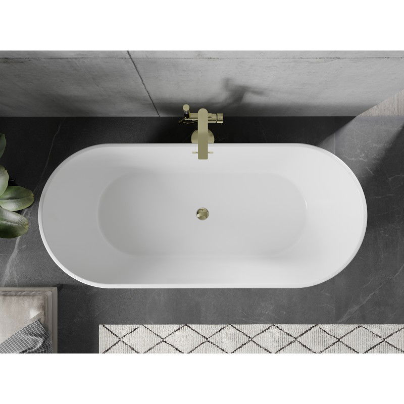 Mexen Flavia freistehende Badewanne 170 x 75 cm, weiß/schwarz, Überlauf gold - 54031708075-50