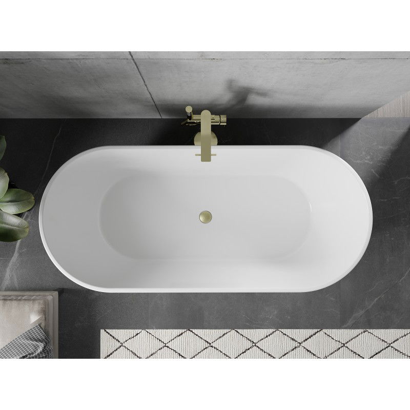 Mexen Flavia freistehende Badewanne 170 x 75 cm, weiß/schwarz, Überlauf gebürstetes Gold - 54031708075-55