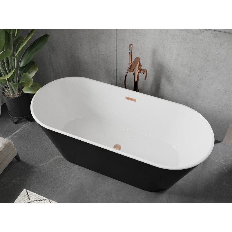 Mexen Flavia freistehende Badewanne 170 x 75 cm, weiß/schwarz, Überlauf aus gebürstetem Kupfer - 54031708075-65