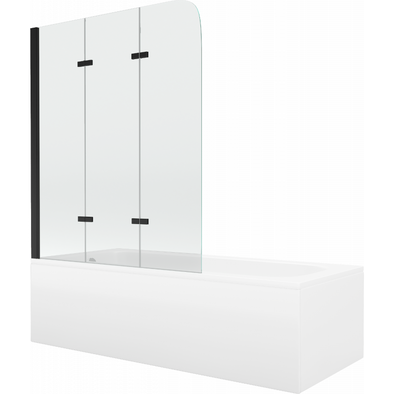 Mexen Vega wanna prostokątna 160 x 70 cm z obudową i parawanem 3-skrzydłowym 120 cm, transparent, czarny - 550116070X9012037000