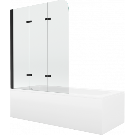 Mexen Vega bañera rectangular 160 x 70 cm con carcasa y mampara de 3 paneles 120 cm, transparente, negro - 550116070X9012037000