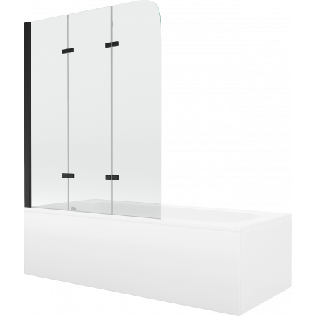Mexen Vega wanna prostokątna 160 x 70 cm z obudową i parawanem 3-skrzydłowym 120 cm, transparent, czarny - 550116070X9012037000