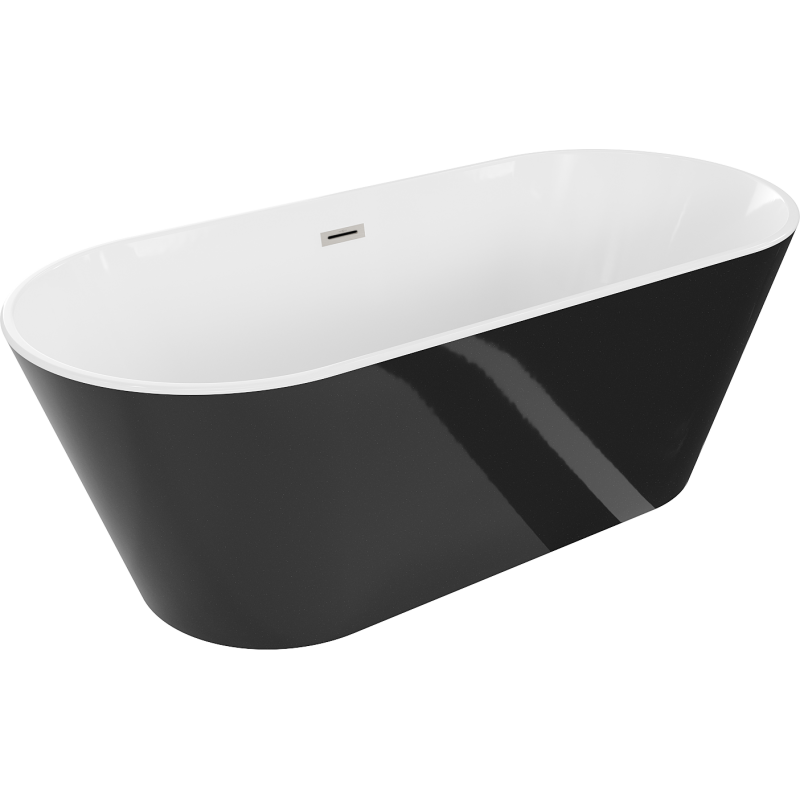 Mexen Flavia vapaasti seisova kylpyamme 170 x 75 cm, valkoinen/musta, harjattu nikkeliylivuoto - 54031708075-97