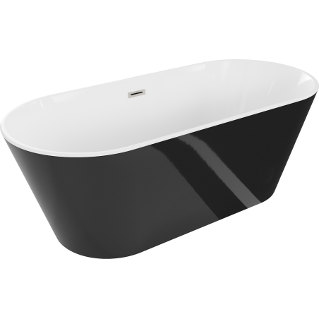 Mexen Flavia fristående badkar 170 x 75 cm, vit/svart, överfyllnad borstad nickel - 54031708075-97