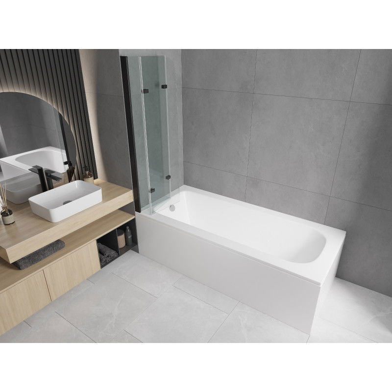 Mexen Vega rectangular bathtub 160 x 70 cm with casing and 3-panel screen 120 cm, transparent, black - 550116070X9012037000