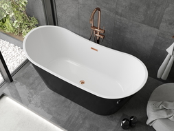 Mexen Montana baignoire autoportante 150 x 75 cm, blanche/noire, trop-plein or rose - 52011507575-60