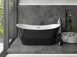 Mexen Montana freistehende Badewanne 150 x 75 cm, weiß/schwarz, Überlauf Gun Gray gebürstet - 52011507575-66