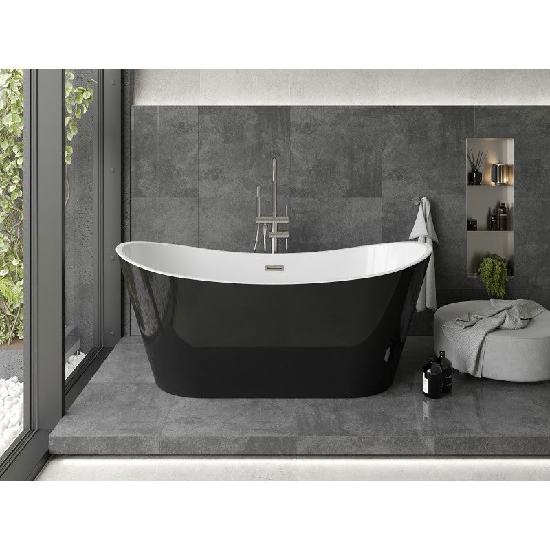 Mexen Montana baignoire autoportante 150 x 75 cm, blanche/noire, trop-plein en nickel brossé - 52011507575-97