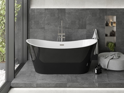 Mexen Montana Freistehende Badewanne 150 x 75 cm, weiß/schwarz, Überlauf gebürstetes Nickel - 52011507575-97