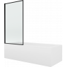 Mexen Vega Rechteckige Badewanne 160 x 70 cm mit Verkleidung und 1-flügeliger 70 cm Duschwand, schwarzes Muster fix