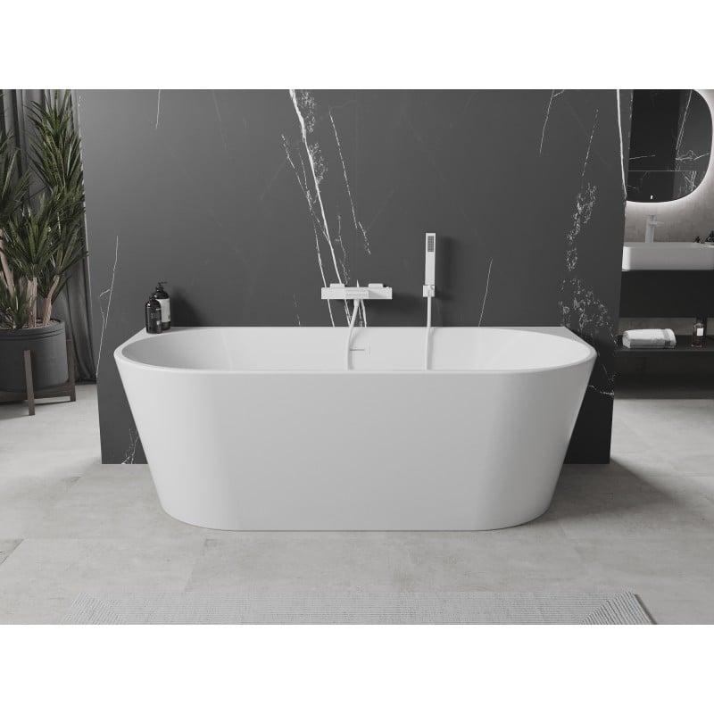 Mexen Ovale vasca da bagno freestanding contro il muro 140 x 75 cm, bianca, troppopieno bianco - 52671407500-20