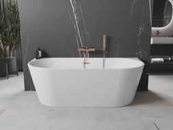 Mexen Oval freestanding wall-adjacent bathtub 140 x 75 cm, white, brushed copper overflow - 52671407500-65
