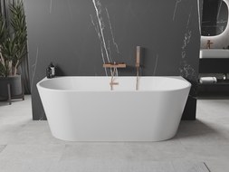 Mexen Oval Freistehende Wandbadewanne 140 x 75 cm, Weiß, Überlauf in Roségold - 52671407500-60