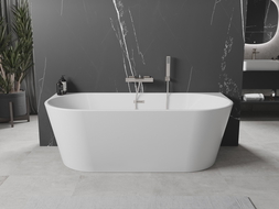 Mexen Oval freistehende Wandbadewanne 140 x 75 cm, weiß, mit mattverchromtem Überlauf - 52671407500-97