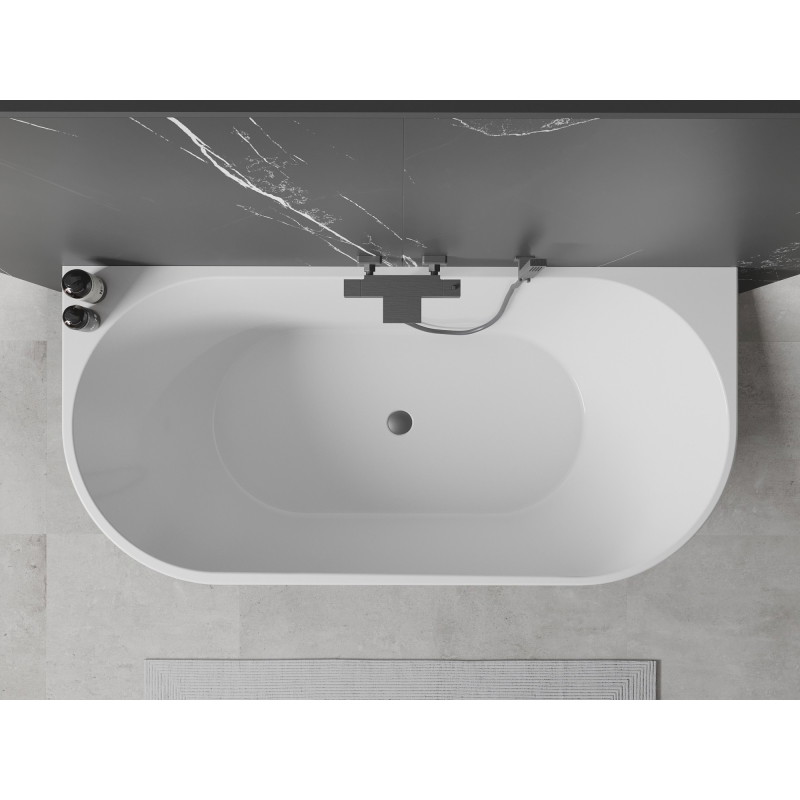 Mexen Oval wanna wolnostojąca przyścienna 140 x 75 cm, biała, przelew gun metal - 52671407500-95