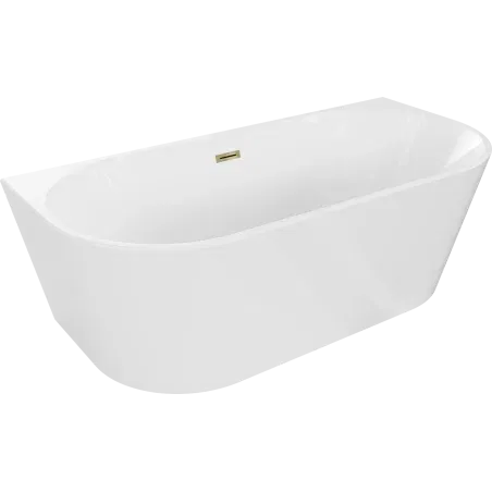Mexen Oval banheira independente encostada 150 x 75 cm, branca, transbordo dourado - 52671507500-50