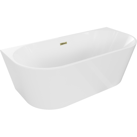 Mexen Oval freistehende wandmontierte Badewanne 150 x 75 cm, weiß, Überlauf gold - 52671507500-50