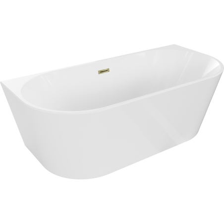 Mexen Oval vrijstaande ligbad tegen de muur 150 x 75 cm, wit, overloop goud - 52671507500-50