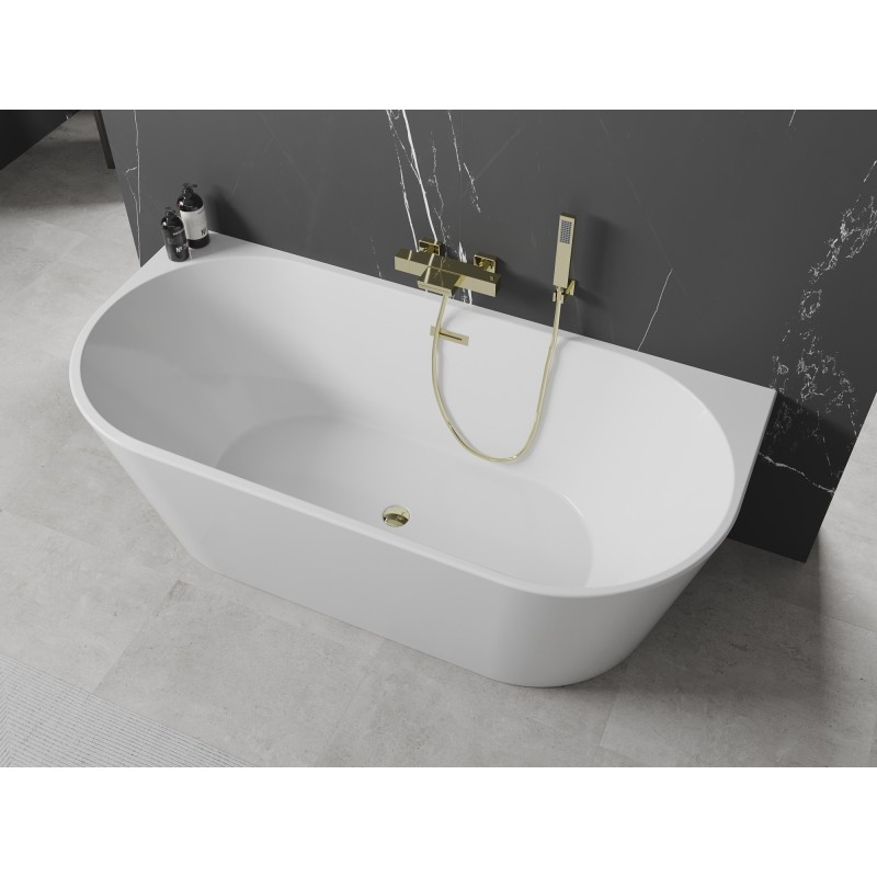 Mexen Oval wanna wolnostojąca przyścienna 150 x 75 cm, biała, przelew złoty - 52671507500-50