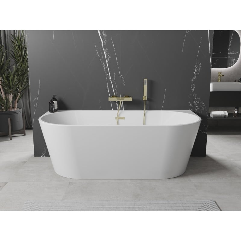 Mexen Oval wanna wolnostojąca przyścienna 150 x 75 cm, biała, przelew złoty - 52671507500-50