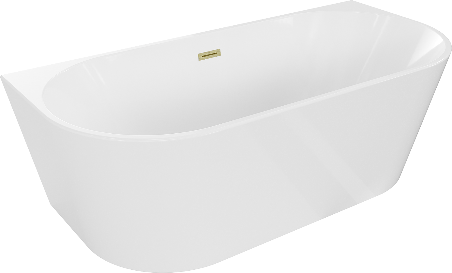 Mexen Oval banheira autoportante encostada à parede 150 x 75 cm, branca, transbordo dourado escovado - 52671507500-55