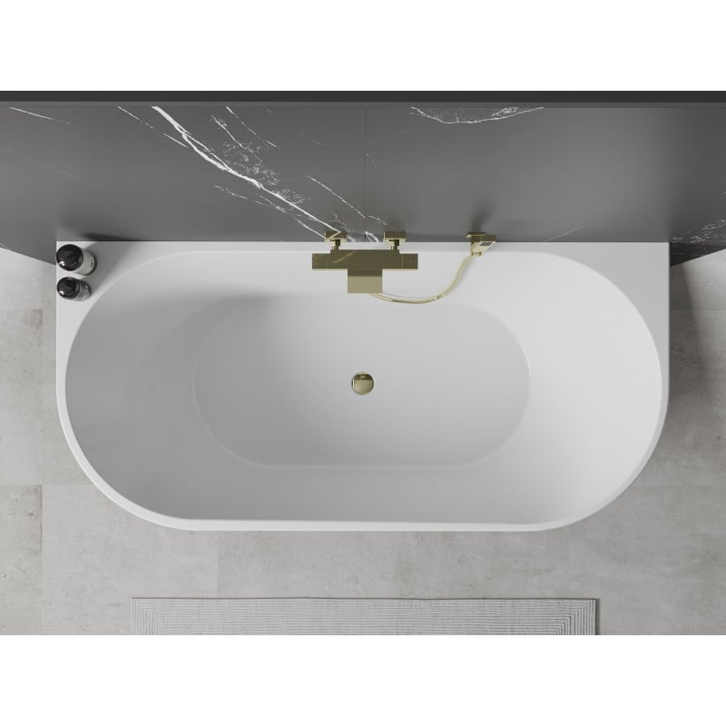 Mexen Oval wanna wolnostojąca przyścienna 150 x 75 cm, biała, przelew złoty - 52671507500-50