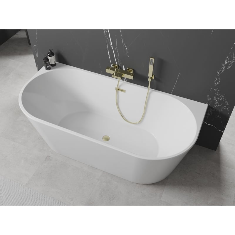 Mexen Oval vabaltseisev seinaga vann 150 x 75 cm, valge, ülevool kuldne harjatud - 52671507500-55