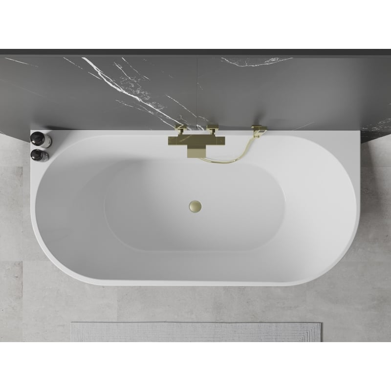 Mexen Oval vabaltseisev seinaga vann 150 x 75 cm, valge, ülevool kuldne harjatud - 52671507500-55